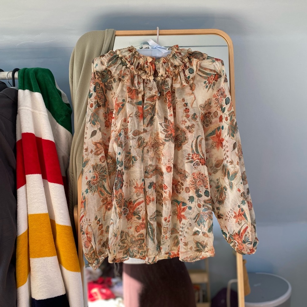 Zara Sheer Floral Ruffle Blouse - Picture 12 of 16
